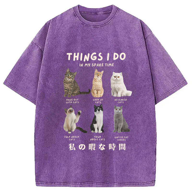 Modecanvas Things I Do In My Spare Time Funny Cat Washed T-Shirt