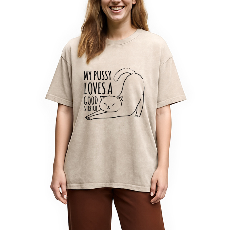 Modecanvas Funny Cat Washed T-Shirt
