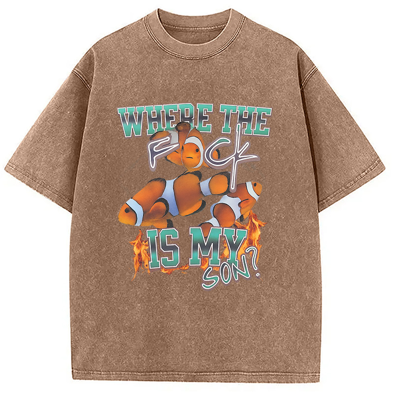 Modecanvas Where The F*ck Is My Son Washed T-Shirt