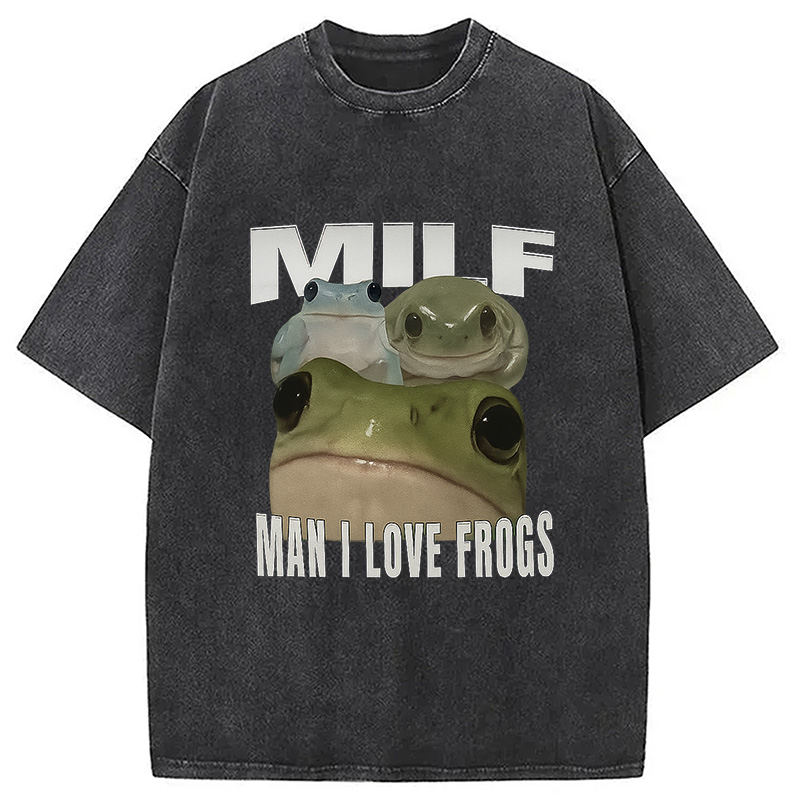Modecanvas Man I Love Frogs Washed T-Shirt-modecanvas