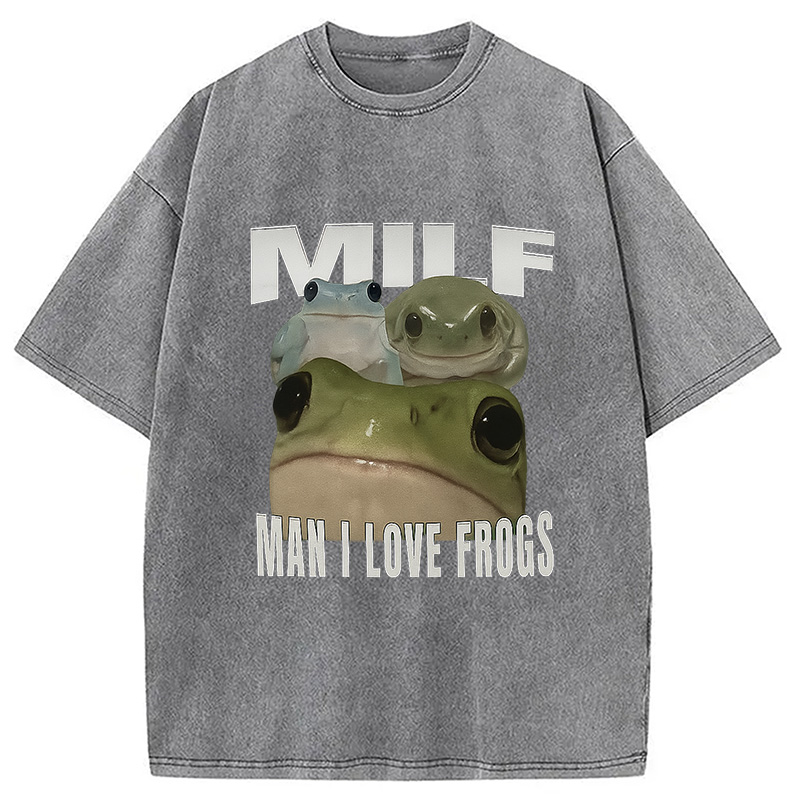 Modecanvas Man I Love Frogs Washed T-Shirt-modecanvas