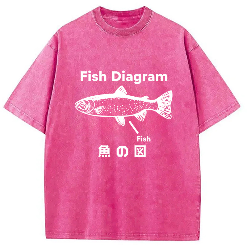 Modecanvas Fish Diagram Meme Washed T-Shirt