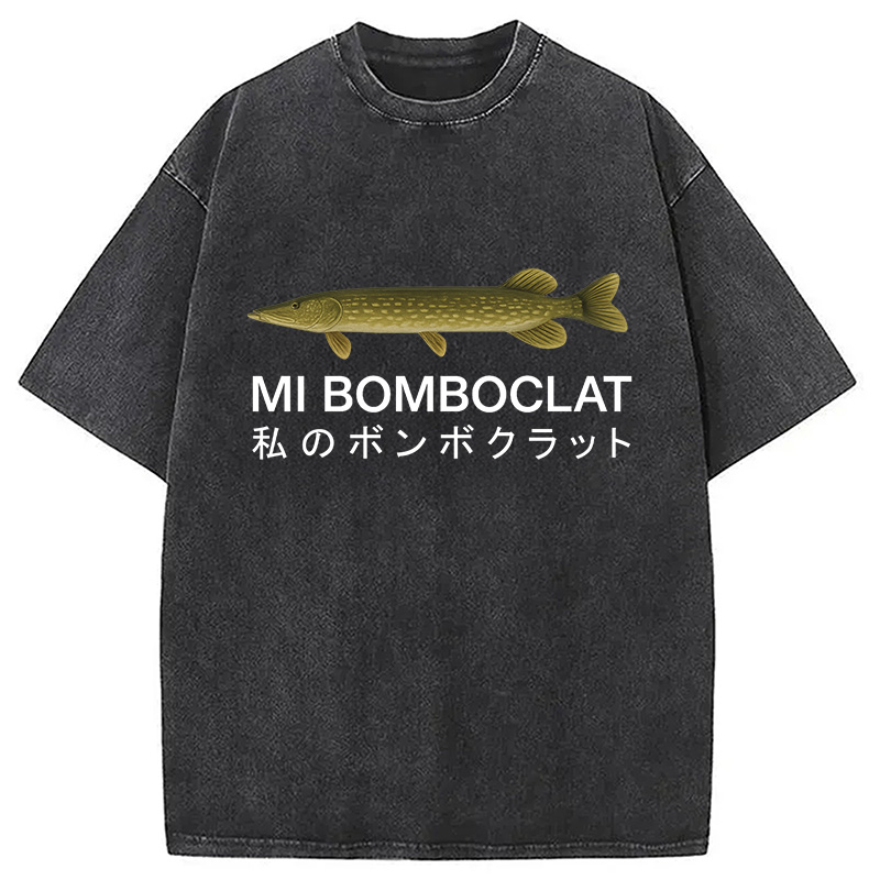 Modecanvas Mi Bomboclat Fish Meme Washed T-Shirt-modecanvas