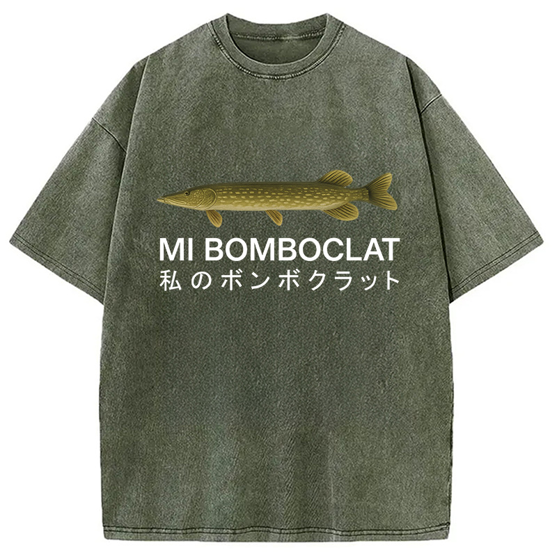 Modecanvas Mi Bomboclat Fish Meme Washed T-Shirt-modecanvas