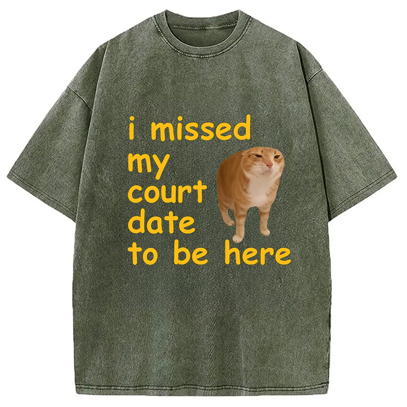 Modecanvas I Missed My Court Date To Be Here DTG Printing Washed T-Shirt-modecanvas