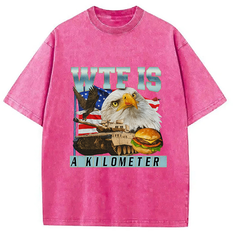 Modecanvas WTF Is A Kilometer Meme Washed T-Shirt-modecanvas