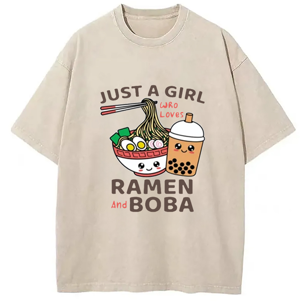 Modecanvas Just A Girl Who Loves Ramen And Boba Washed T-Shirt