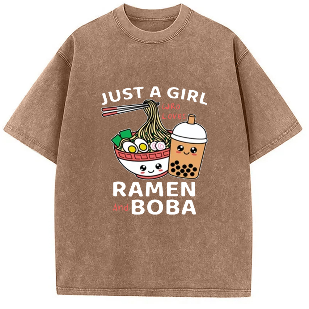 Modecanvas Just A Girl Who Loves Ramen And Boba Washed T-Shirt