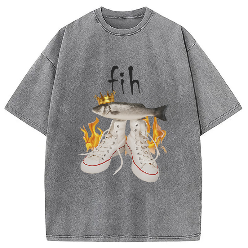 Modecanvas Fih Funny Meme Washed T-Shirt