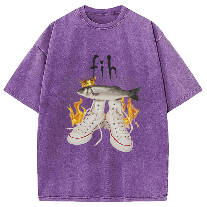 Modecanvas Fih Funny Meme Washed T-Shirt