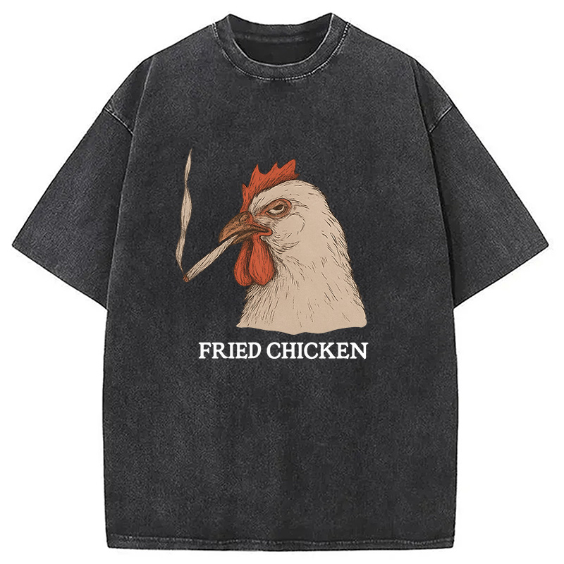 Modecanvas Fried Chicken 420 Smoking Meme Washed T-Shirt-modecanvas