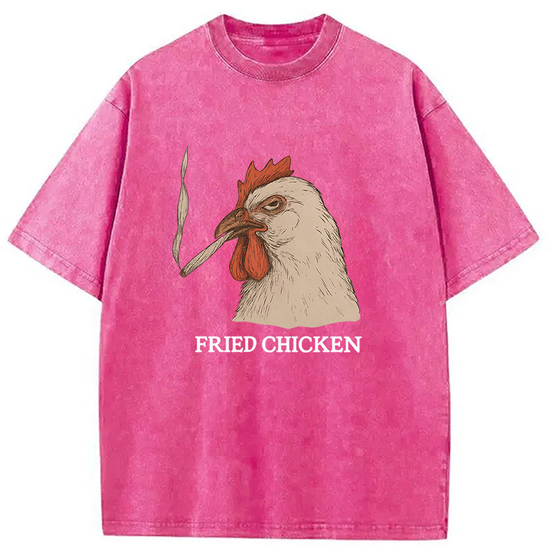Modecanvas Fried Chicken 420 Smoking Meme Washed T-Shirt-modecanvas