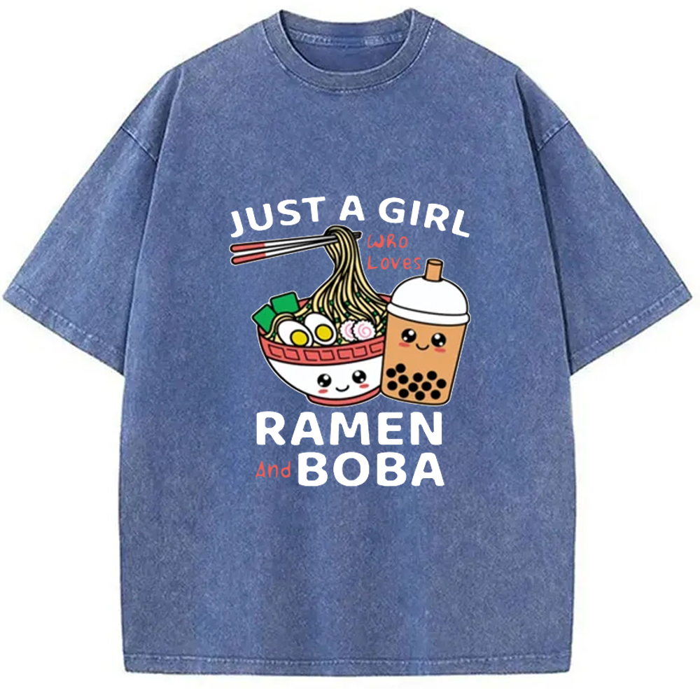 Modecanvas Just A Girl Who Loves Ramen And Boba Washed T-Shirt