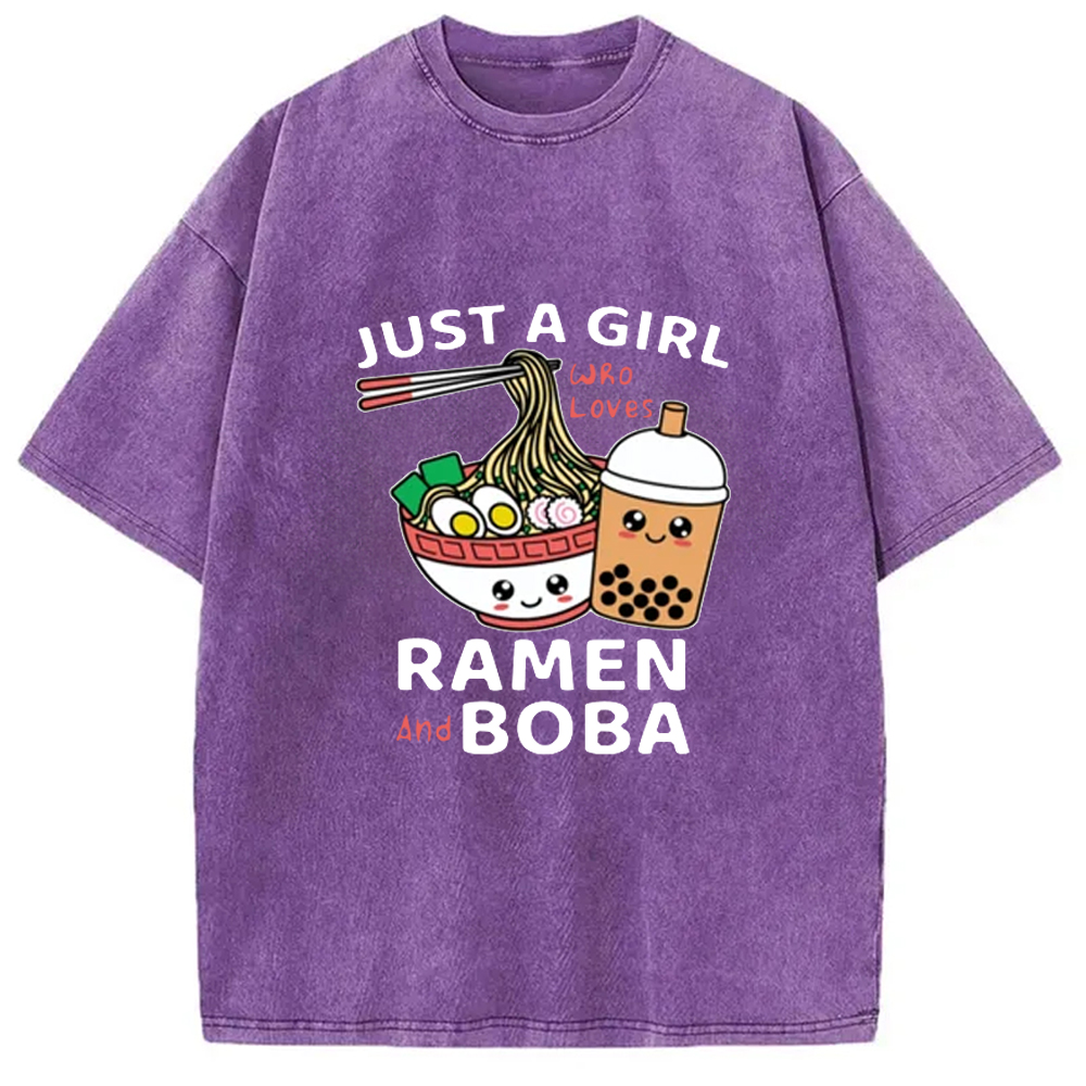 Modecanvas Just A Girl Who Loves Ramen And Boba Washed T-Shirt
