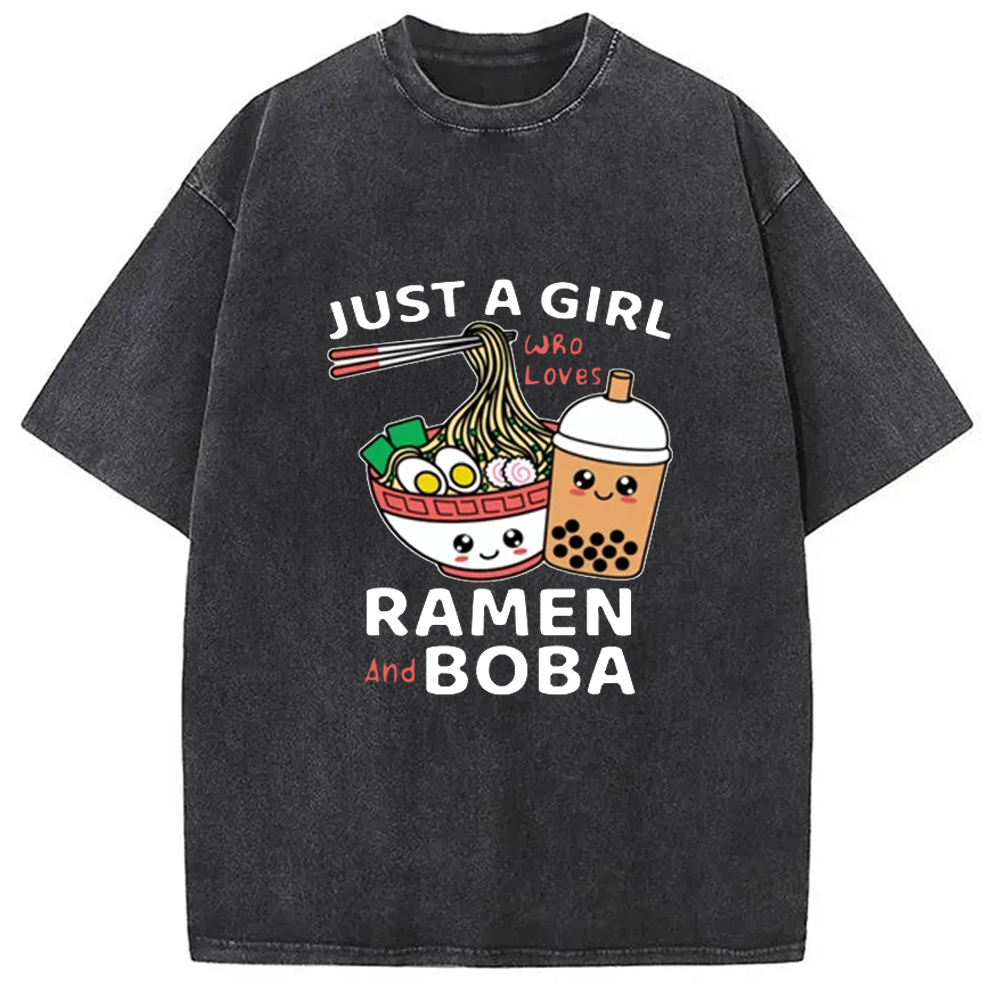 Modecanvas Just A Girl Who Loves Ramen And Boba Washed T-Shirt