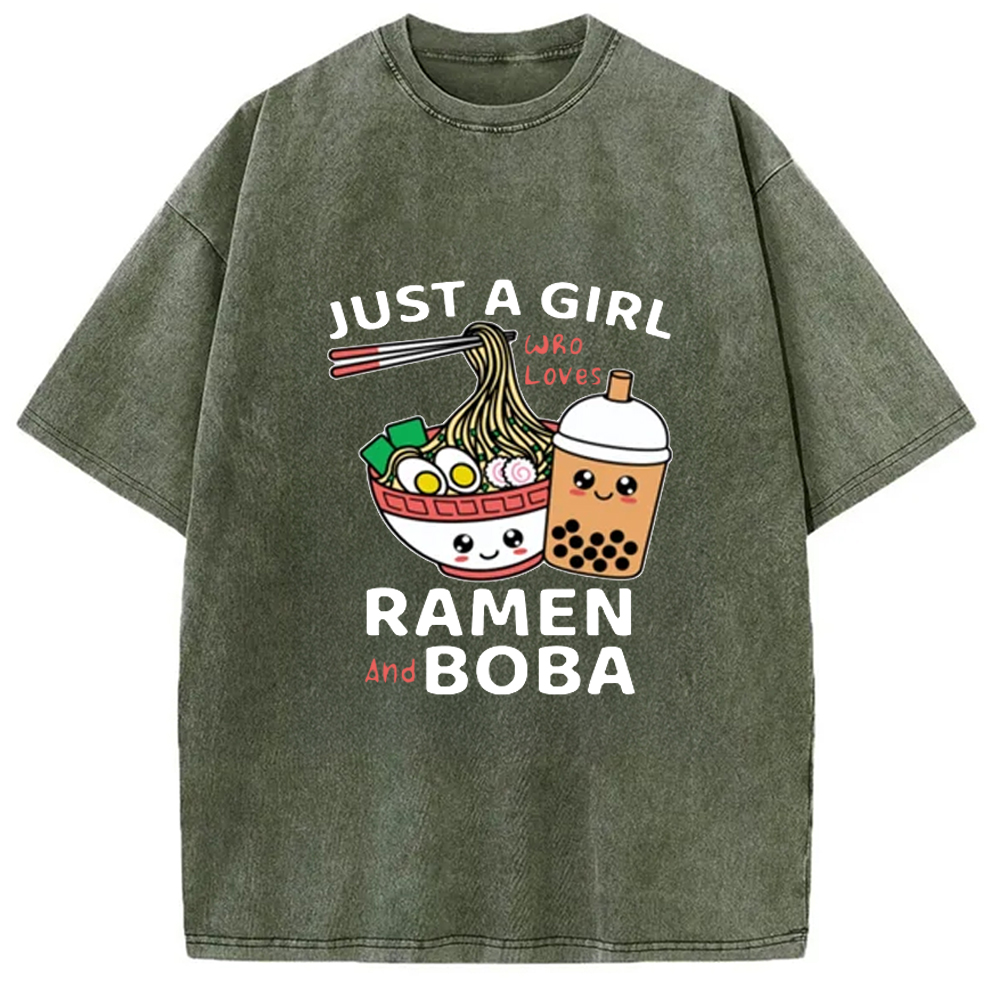 Modecanvas Just A Girl Who Loves Ramen And Boba Washed T-Shirt