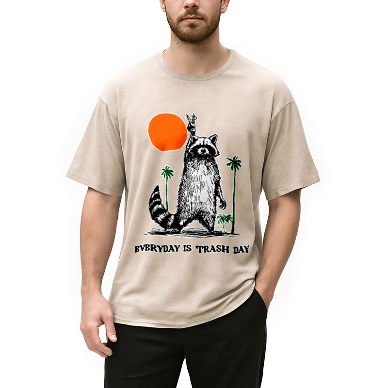 Modecanvas Everyday Is Trash Day Raccoon Washed T-Shirt