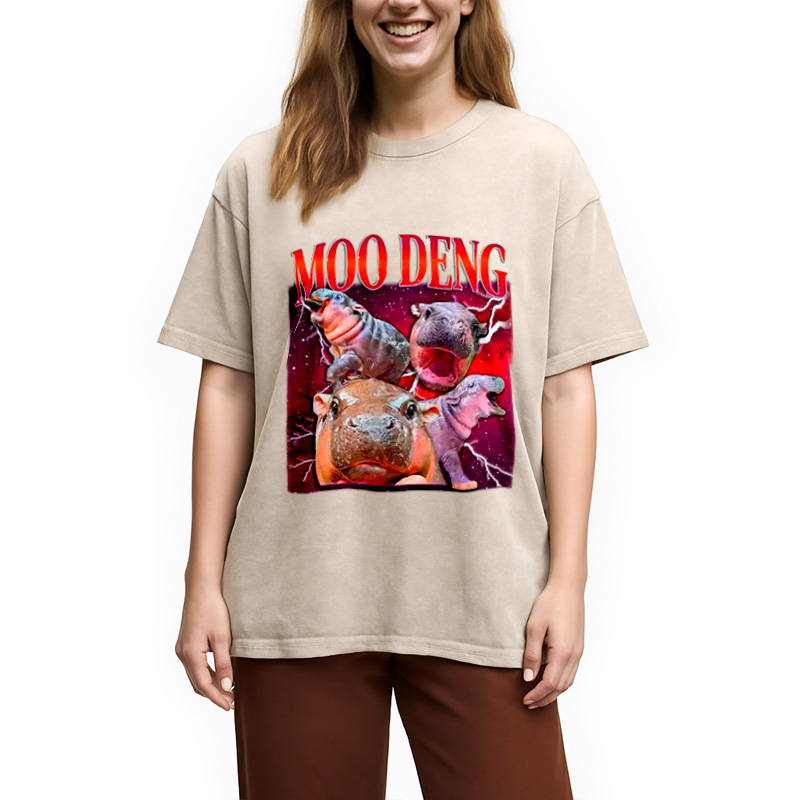 Modecanvas Moo Deng With The Moon Washed T-Shirt