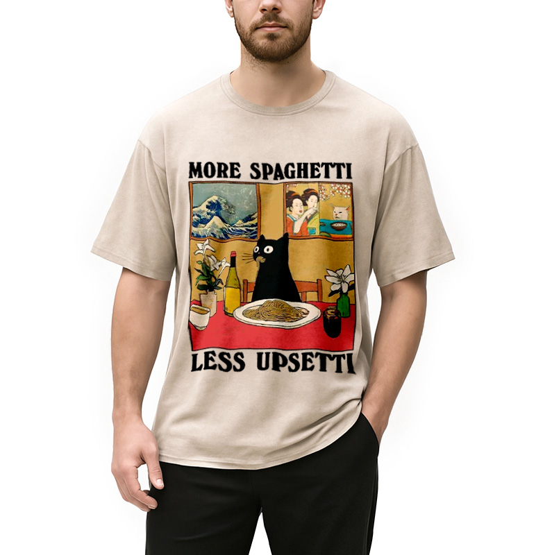 Modecanvas Cat Eating Pasta Washed T-Shirt