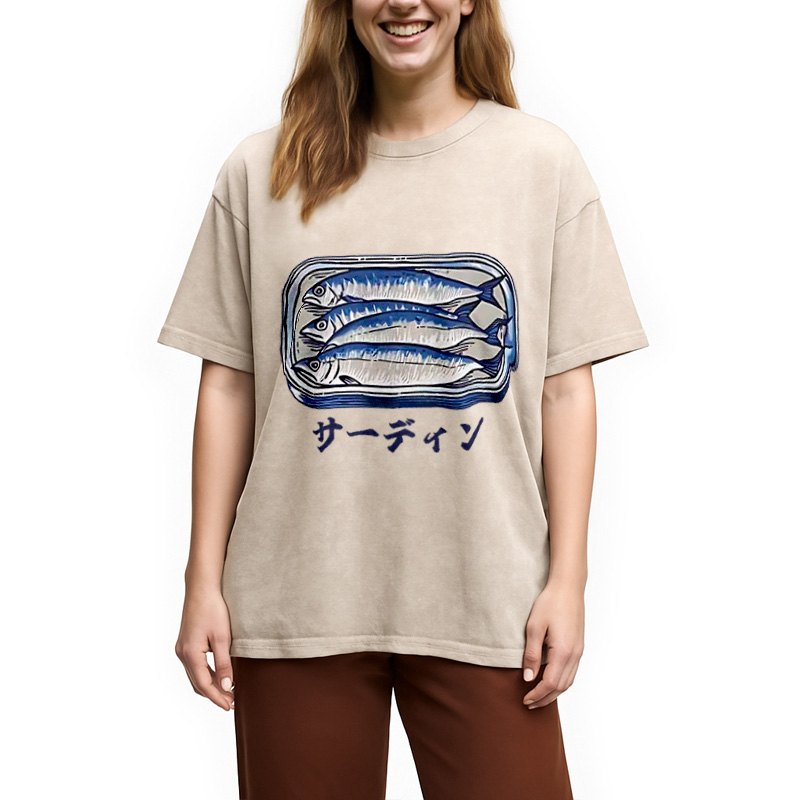 Modecanvas Sardines Can Vintage Washed T-Shirt