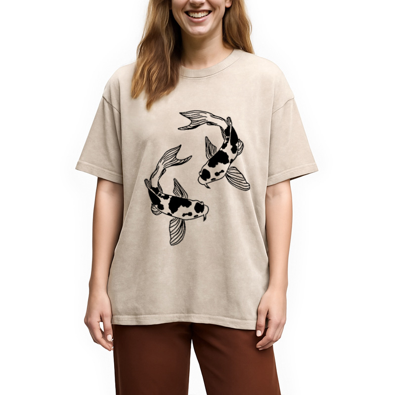 Modecanvas Two Beautiful Koi Washed T-Shirt