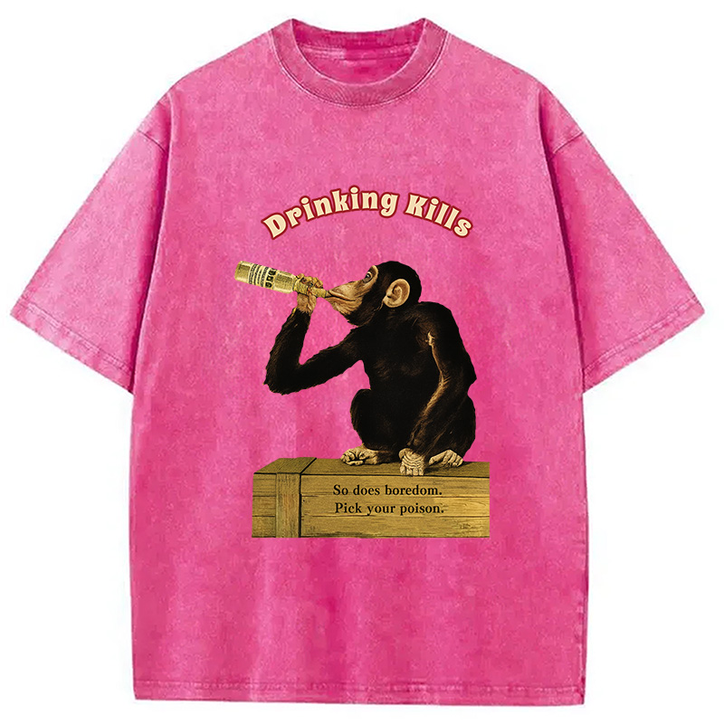 Modecanvas Drinking Kills Monkey Washed T-Shirt