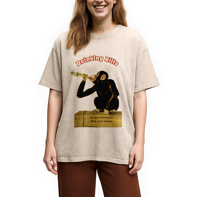 Modecanvas Drinking Kills Monkey Washed T-Shirt