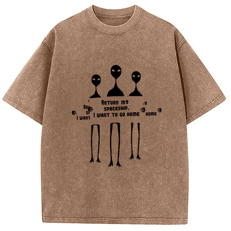 Modecanvas I Want To Go Home DTG Printing Washed T-Shirt-modecanvas