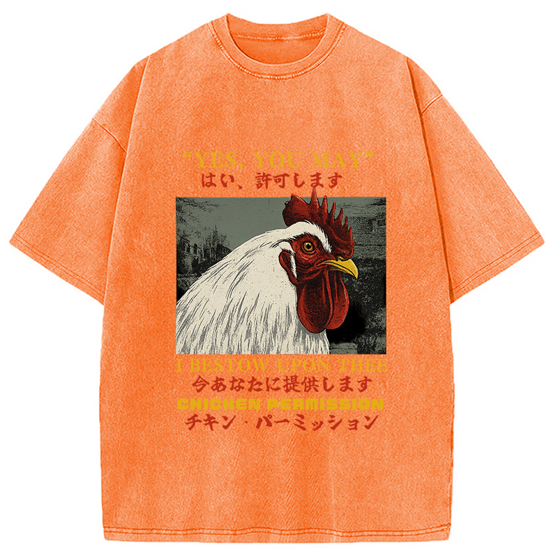 Modecanvas Chicken Permission Vintage Washed T-Shirt-modecanvas