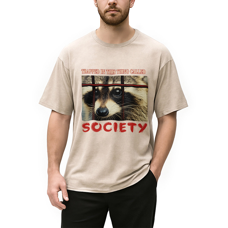 Modecanvas Society Raccoon Washed T-Shirt