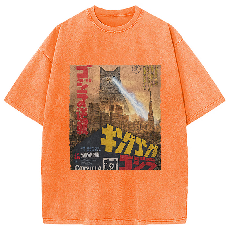 Modecanvas Catzilla Movie Poster Washed T-Shirt