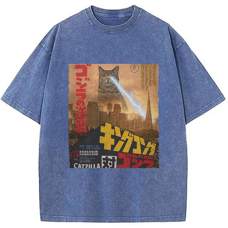 Modecanvas Catzilla Movie Poster Washed T-Shirt