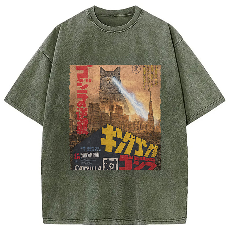 Modecanvas Catzilla Movie Poster Washed T-Shirt