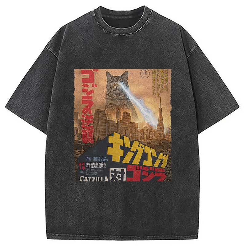 Modecanvas Catzilla Movie Poster Washed T-Shirt