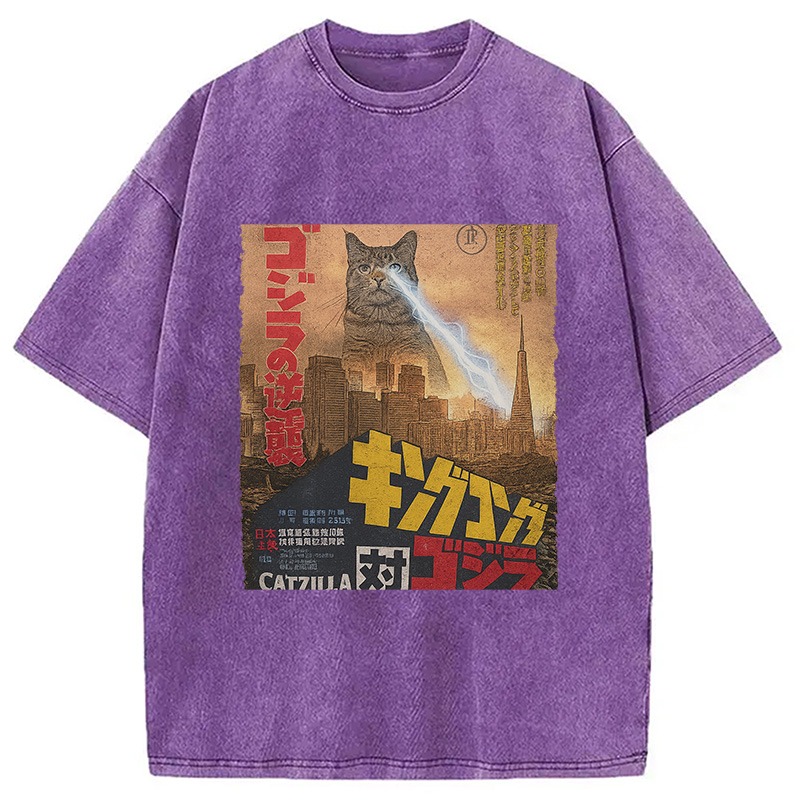 Modecanvas Catzilla Movie Poster Washed T-Shirt