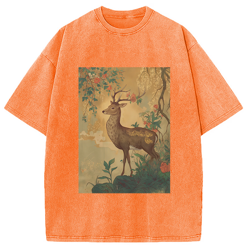 Modecanvas Graceful Japanese Deer Washed T-Shirt