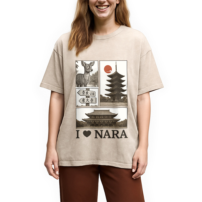 Modecanvas NARA Love Vintage Japanese Washed T-Shirt