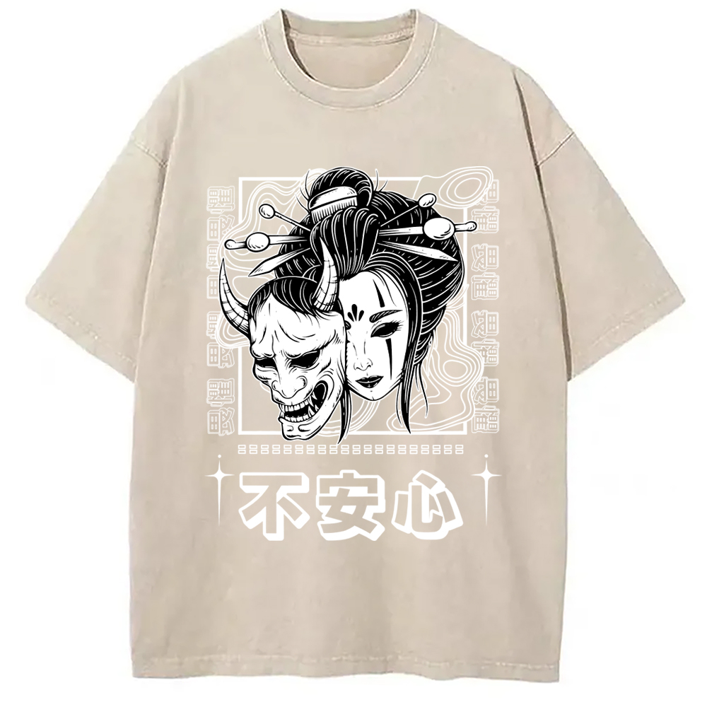 Modecanvas Japanese Skull And Women Washed T-Shirt