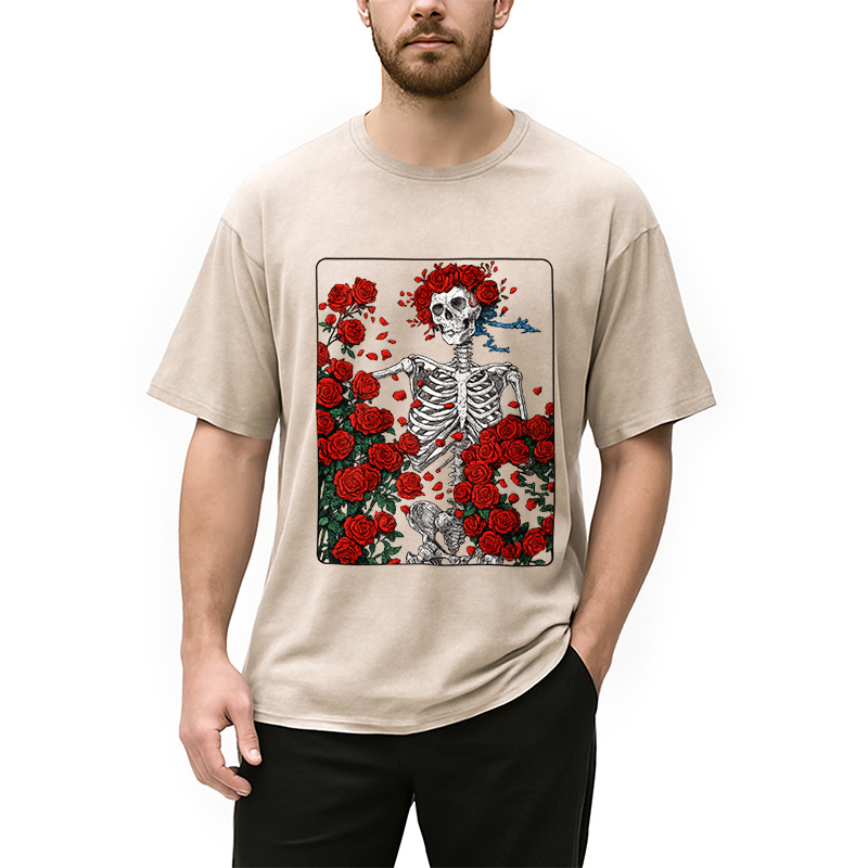 Modecanvas Woodcut Wheel & Roses Washed T-Shirt