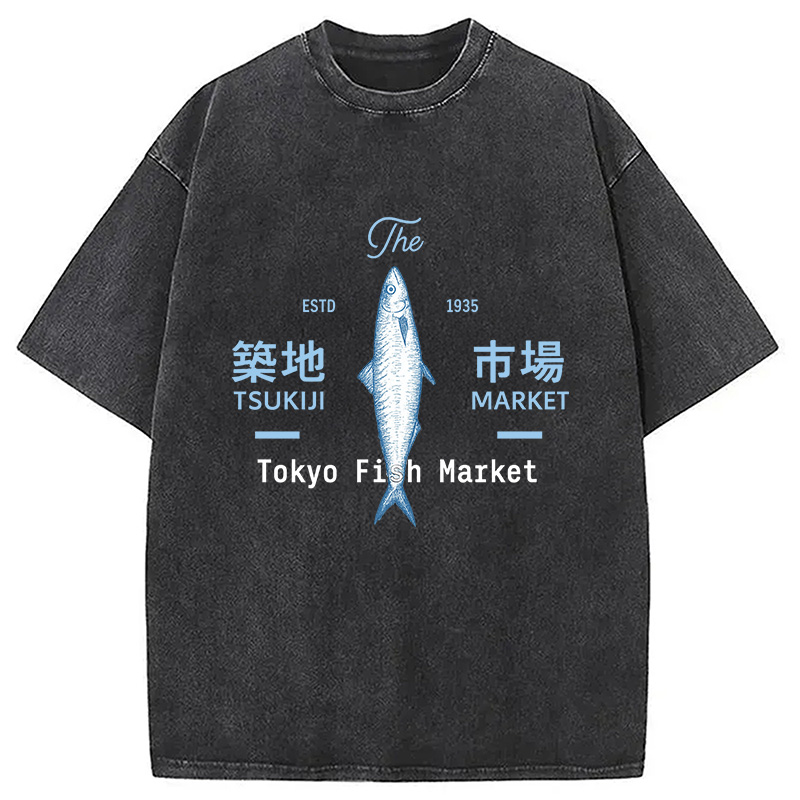 Modecanvas Tsukiji Tokyo Fish Market Vintage Washed T-Shirt