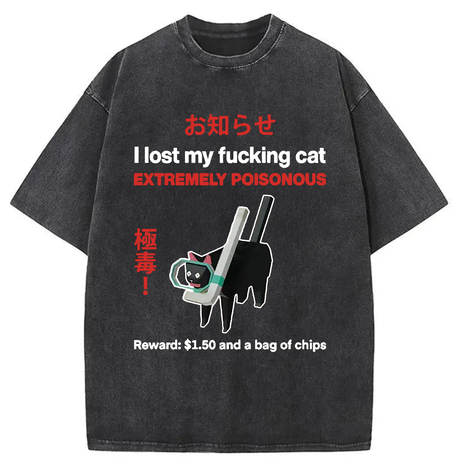 Modecanvas Find The Toxic Cat Funny Washed T-Shirt-modecanvas