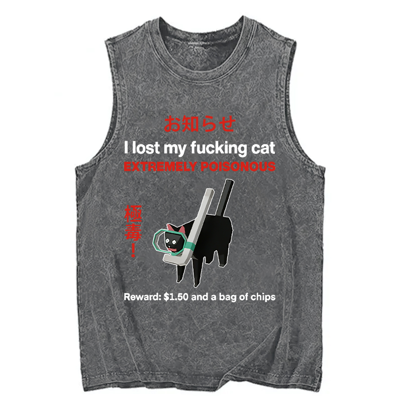 Modecanvas Find The Toxic Cat Funny DTG Printing Washed Tank-modecanvas