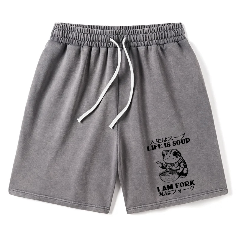 Modecanvas Life Is Soup I Am Fork Washed Shorts