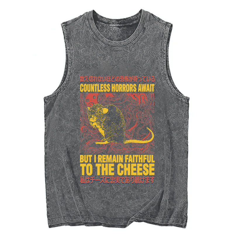 Modecanvas Countless Horrors Await But Remain Faithful to the Cheese DTG Printing Washed Tank-modecanvas