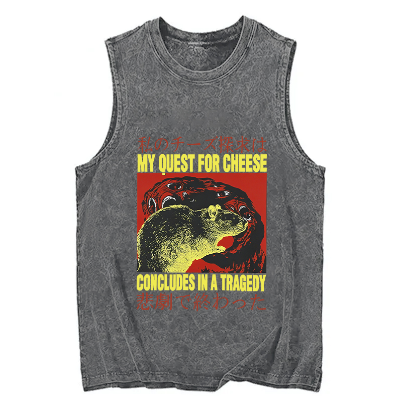 Modecanvas My Quest For Cheese Rat Japanese DTG Printing Washed Tank-modecanvas