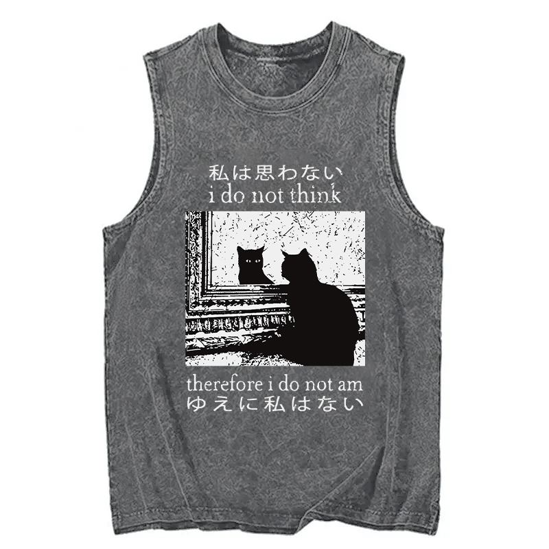 Modecanvas Thinking Cat DTG Printing Washed Tank-modecanvas