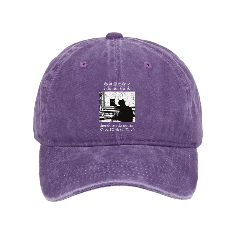 Modecanvas Thinking Cat Washed Cap-modecanvas