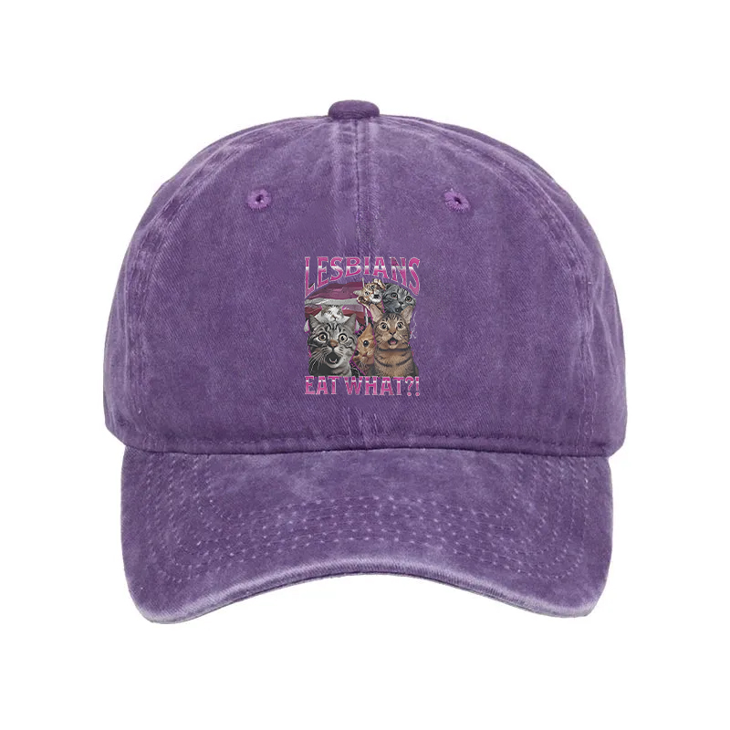 Modecanvas Lesbians Eat What?! Funny Washed Cap-modecanvas