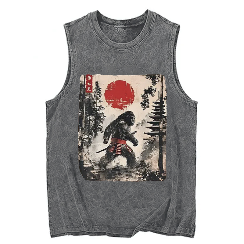 Modecanvas Japanese Samurai Bigfoot DTG Printing Washed Tank-modecanvas