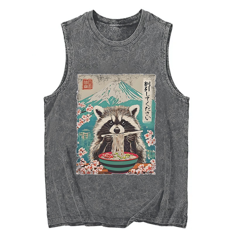 Modecanvas Please Give Raccoon A Discount DTG Printing Washed Tank-modecanvas